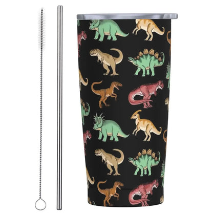 Stainless Steel Tumbler Dinosaur Silhouette Mugs Cup With Straws Animal Beach Cold Drink Water Bottle Insulated Thermal Mug