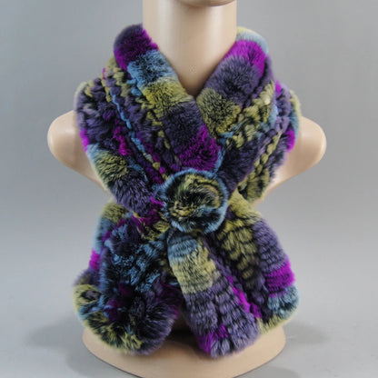 Hot Russian Women Knit Real Rex Rabbit Fur Scarf Lady Fashion Floral Rex Rabbit Fur Mufflers Hot Winter Warm Natural Fur Scarves