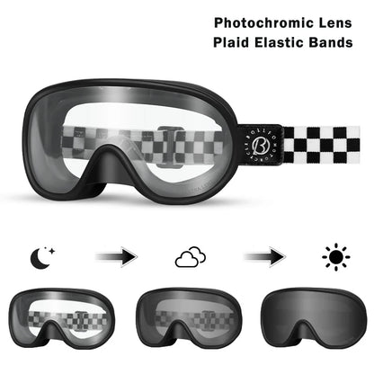 Vintage Motorcycle Goggles Over Glasses Photochromic UV400 Dirt Bike Goggles for Men Women Dual-Cycle Defogging Racing Glasses