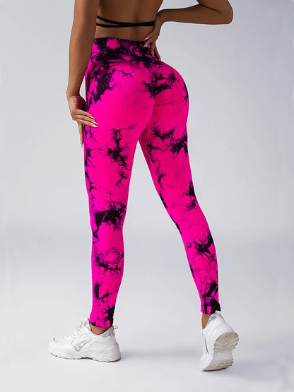 CZGUKE Tights Women Tie Dye Leggings High Waist Lifts Butt Tummy Control Push Up Seamless Yoga pants Ladies Workout Gym Clothing