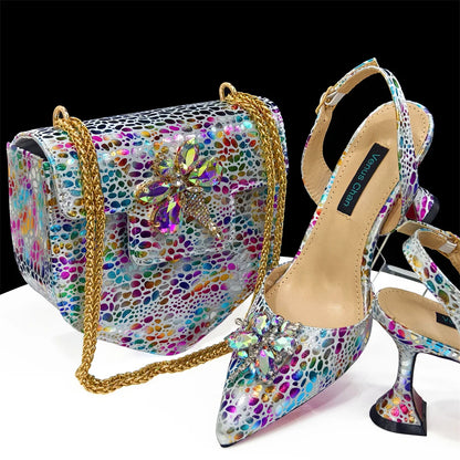doershow New Arrival African Wedding Shoes and Bag Set gold Color Italian Shoes with Matching Bags Nigerian lady party  HDF1-12