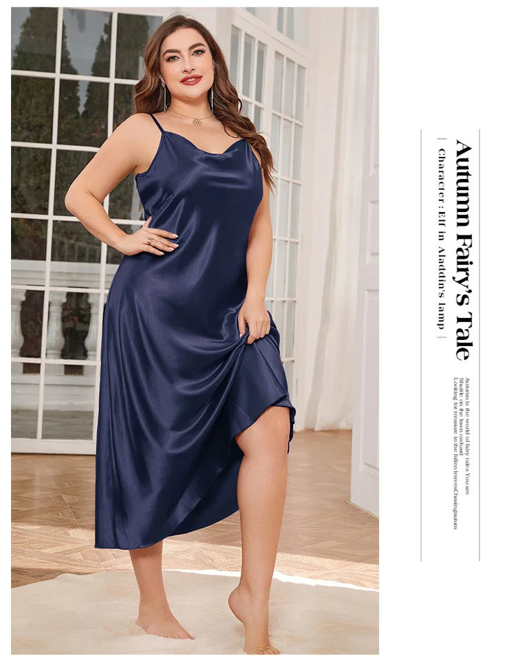 Plus Size 3Xl 4Xl 5Xl Nightgown Lady Sexy Swing Collar Nightdress Long Lingerie Women Summer New Satin Sleepwear Nightwear