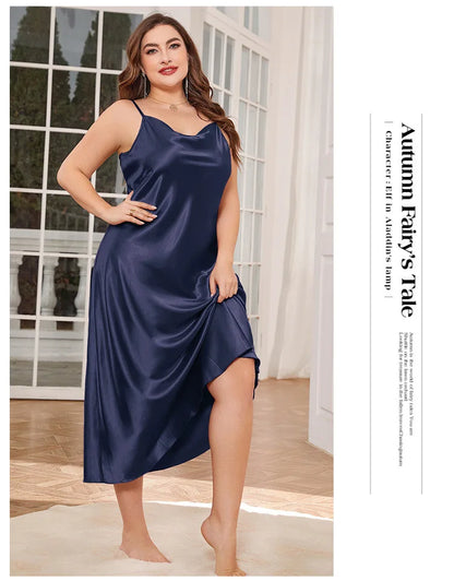 Plus Size 3Xl 4Xl 5Xl Nightgown Lady Sexy Swing Collar Nightdress Long Lingerie Women Summer New Satin Sleepwear Nightwear