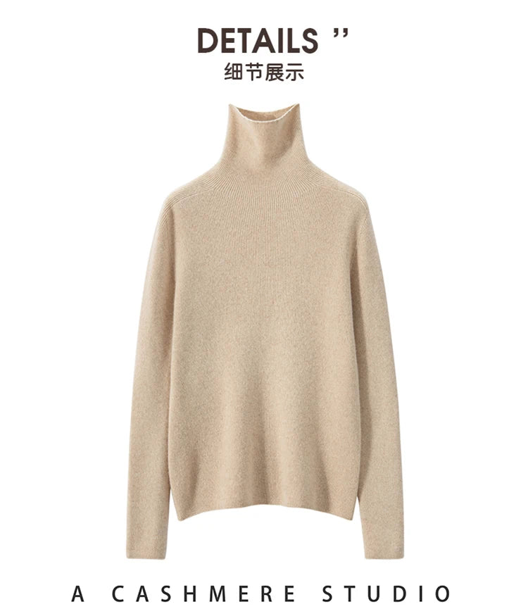 100% cashmere sweater women's knitted pullover sweater high neck solid color slim fit soft cashmere basic women's sweater