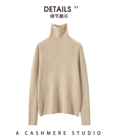 100% cashmere sweater women's knitted pullover sweater high neck solid color slim fit soft cashmere basic women's sweater