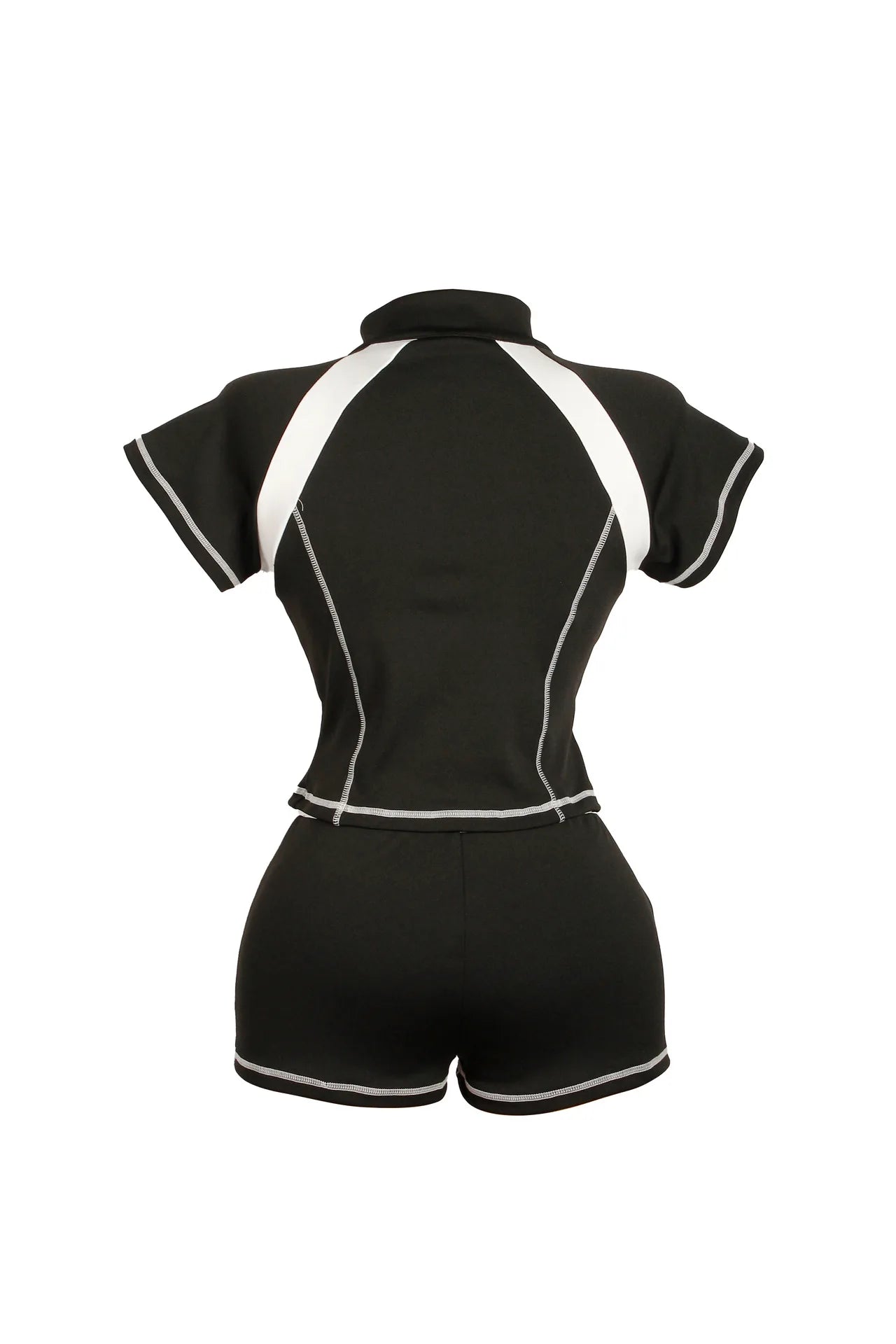 2025 Summer European and American Street Spice Girl Style Zipper Cardigan Slim Casual Sports Short-sleeved T-shirt Top Set