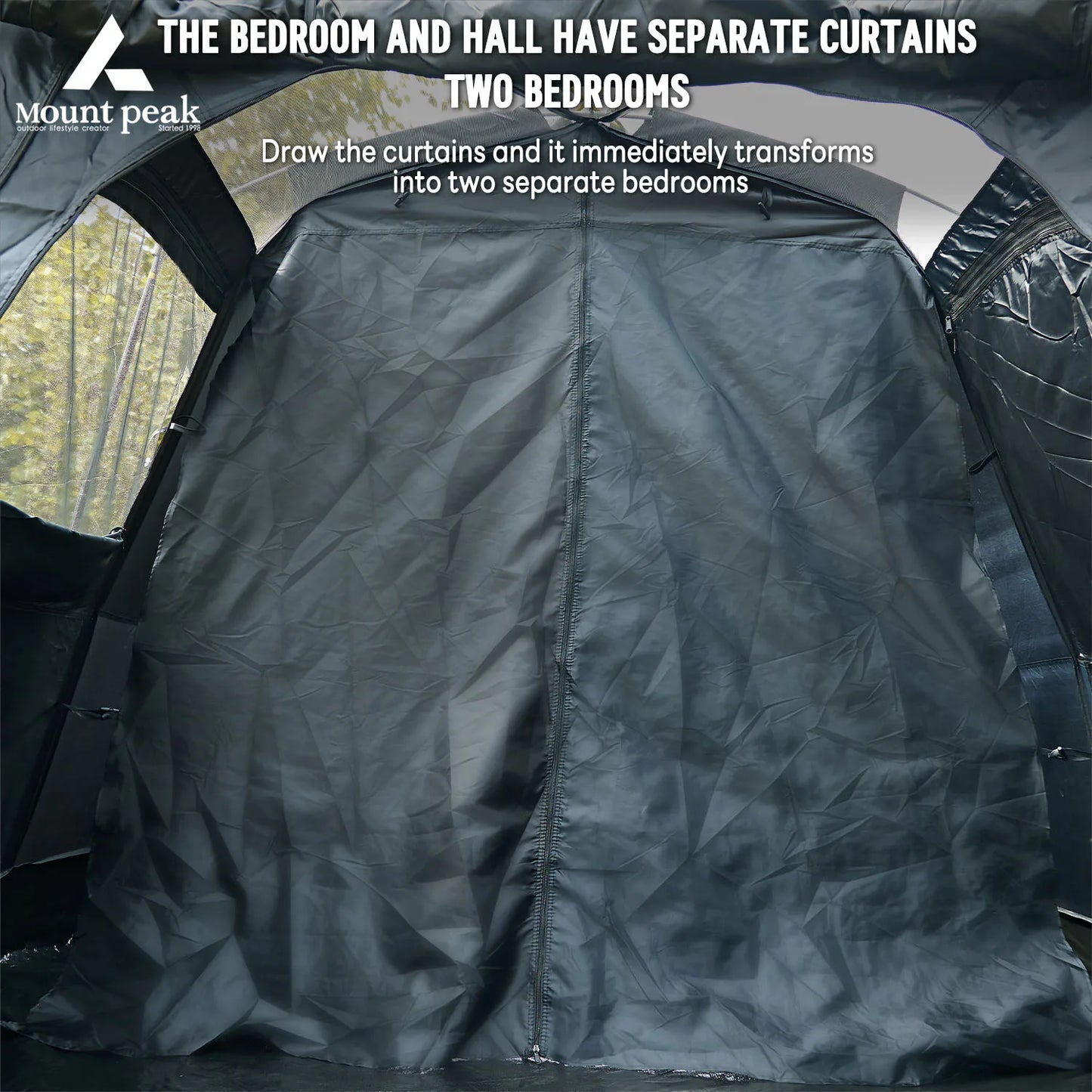 Mount Peak offers two-bedroom tents that can accommodate 5-8 people, and outdoor camping park family tents with sunshades.