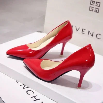 Nude Pumps for Women High Heel Shoes Female Fashion Patent Leather Sexy Pointed Toe Thin Heel Wedding Shoes Plus Size 34-44