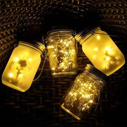 Portable Solar Lantern, Fairy Lights, Garden Ornament Outdoor Hanging Frosted TreeTable, Yard, Patio, Lawn, Glass Mason Jar Lamp