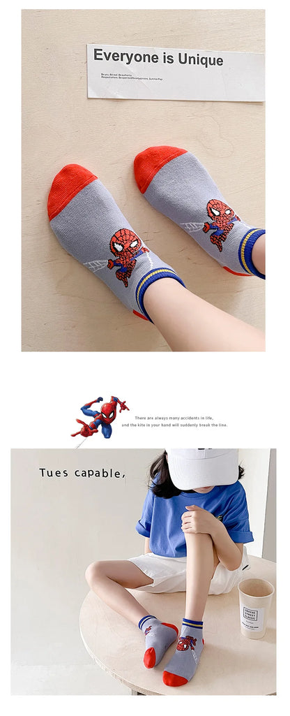 5 Pairs Spiderman Children Socks Anime Kids Boys Short Sock Kawaii Child Cartoon Baby Summer Spring Boat Socks Kids Gift 1-12Y