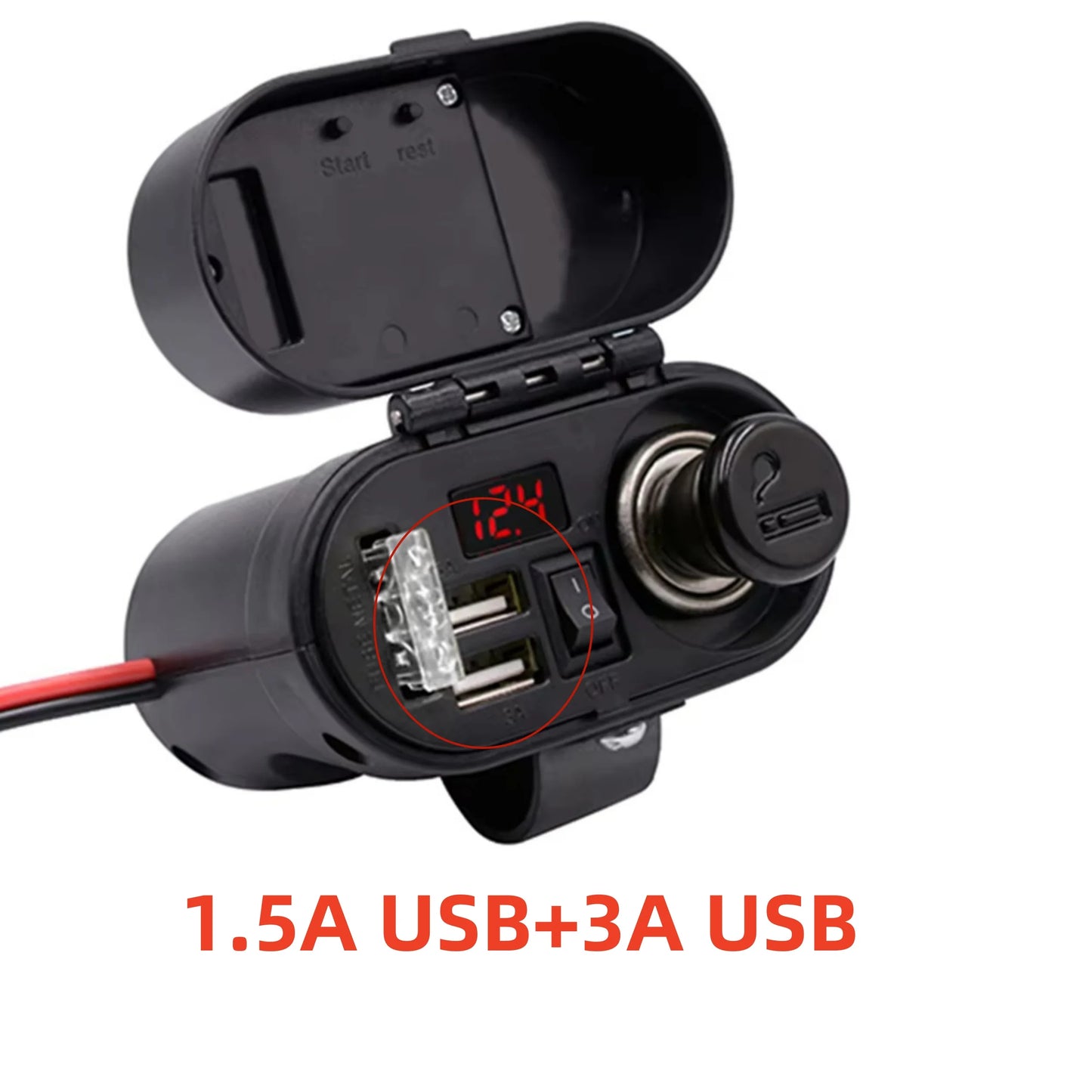 Moto Dual USB Port Adapter Multifunction Power Supply Quick Charging Cigarette Lighter Clock Voltmeter Motorcycle Accessories
