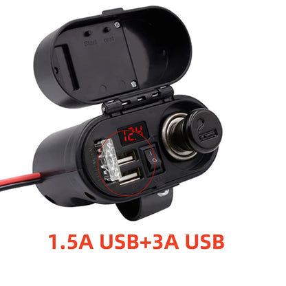 Moto Dual USB Port Adapter Multifunction Power Supply Quick Charging Cigarette Lighter Clock Voltmeter Motorcycle Accessories