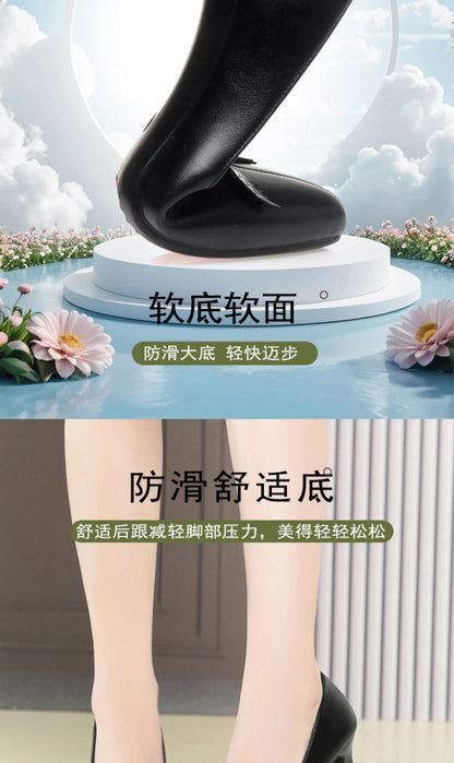 Womens Elegant Bow Decor Block Heel Pumps Smooth Faux Leather Upper Pointed Toe Design Comfort Cushioned Insole NonSlip Outsole