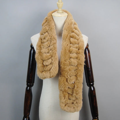 Winter Women Knitted Real Rex Rabbit Fur Scarf Natural Soft Long Style Rex Rabbit Fur Muffler Lady Warm 100% Genuine Fur Scarves