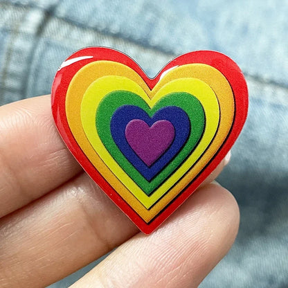 Retro Rainbow Love Heart Pattern Badge Lapel Pin Colorful Gay Pride LGBT Jewelry Valentine's Day Gift