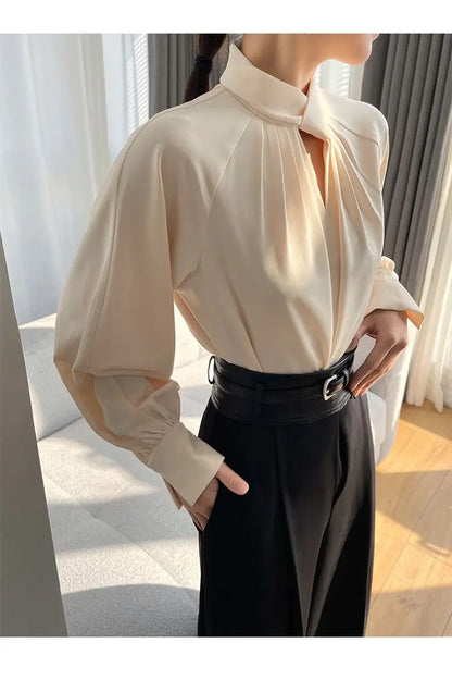 Office Lady Hollow Out Loose Shirt Tops Spring Autumn New Long Sleeve Elegant Solid Blouse Temperament Fashion Women Clothing