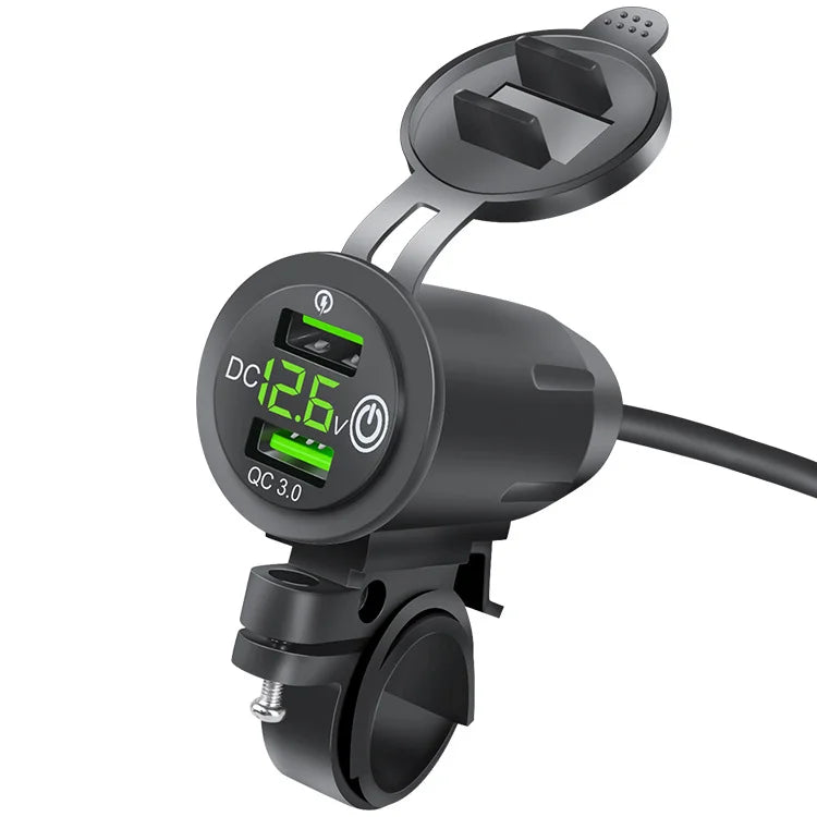 Motorcycle Modified Charger Fast Charger Dual QC3.0 USB LED Voltmeter Display Dual USB Charger Socket Motorcycle and Bicycle Acc