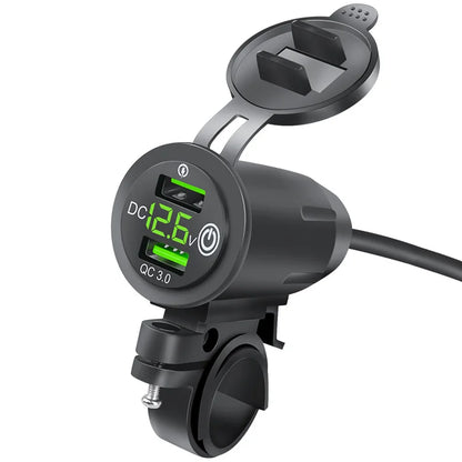 Motorcycle Modified Charger Fast Charger Dual QC3.0 USB LED Voltmeter Display Dual USB Charger Socket Motorcycle and Bicycle Acc