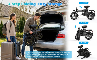 500W Electric Bike Adult 25MPH 48V17.5Ah Removable Battery,14 Inch Sports Folding Electric Bicycle,EBike Shipped locally