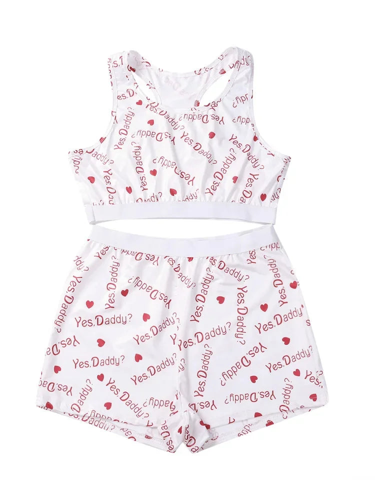 Sets for women 2 pieces Short Set 2026 Casual Home Wear Printed Vest Crop Tops Shorts Set Tracksuits Sportswear Loungewear
