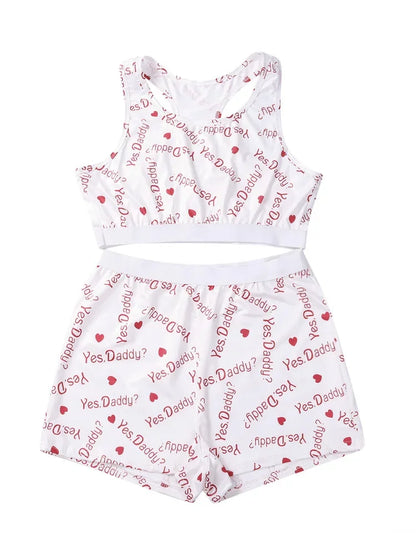 Sets for women 2 pieces Short Set 2026 Casual Home Wear Printed Vest Crop Tops Shorts Set Tracksuits Sportswear Loungewear