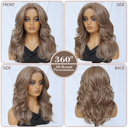 Layered Wigs 13x5x1T-Part Lace Wig With Bangs For Women 18 Inch Red Synthetic Lace Front Wig For Daily Use Ombre Brown Afro Wigs