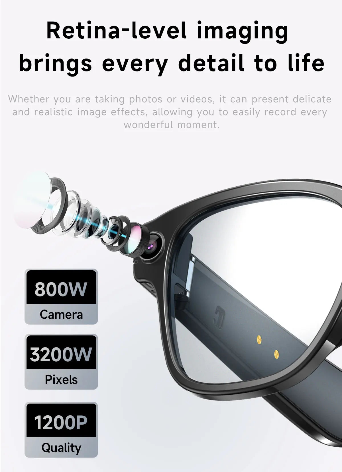 New AI Smart Glasses 800W Camera WIFI+Bluetooth Real-time Transmission Sunglasses Touch Control Video Record Glasses For XIAOMI