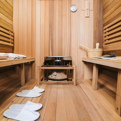Customizable 6 Person Outdoor Sauna with Hot Tub Canadian Hemlock Wood Traditional Steam Sauna with Jacuzzi for Resort