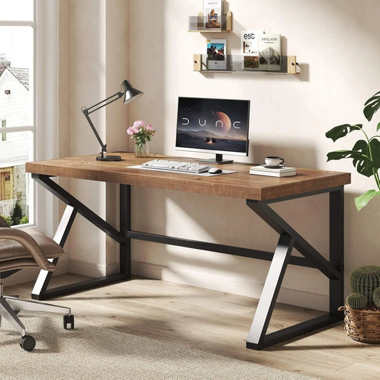 Solid Real Wood Desk, Minimalist 60” Natural Wood Computer Desk, Rustic Desk for Home Office Writing Study, Vintage, Customized