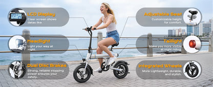 VIPDRIVE Zypho Adult Electric Bike, 500W peak motor, 36V 7.8Ah battery, 14"Tire Commuter E-Bike,20MPH,UL2849, 1-Year Warranty