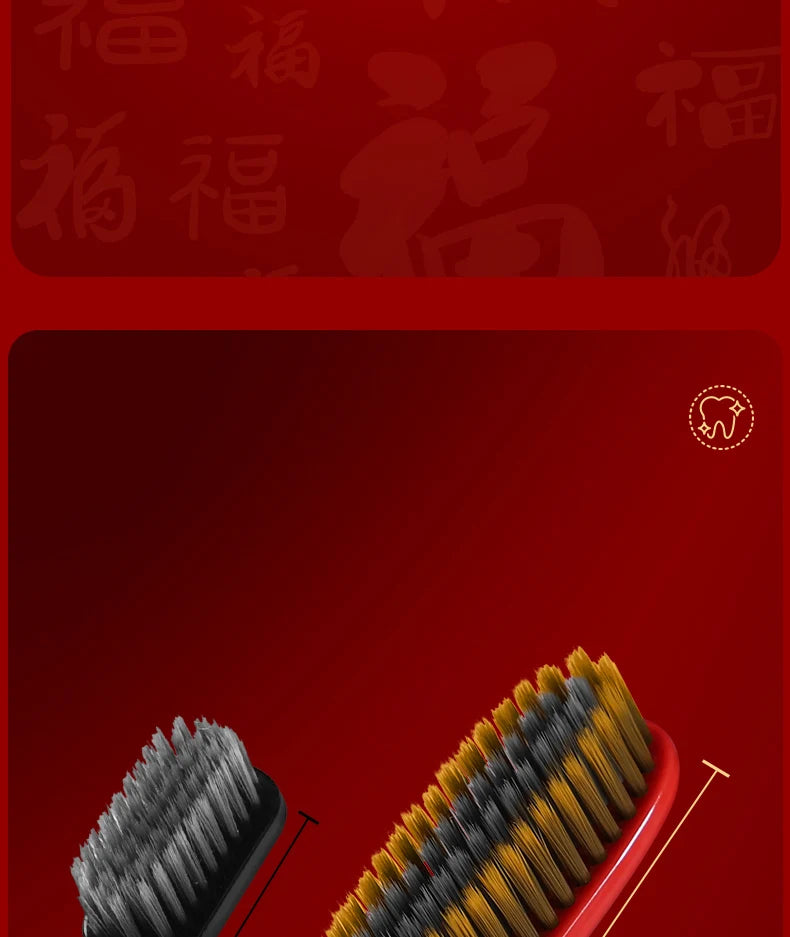 GYN [6-Pcs Gift Box] New Year's Blessing Gift Box Extended Brush Head Efficient Cleaning Lucky and Joyful Soft Hair Toothbrush