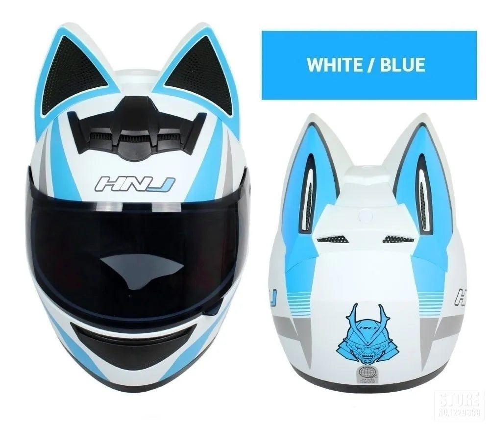 Capacete Casque Moto Motorcycle Full Face Helmet Women Moto Ear Helmets Personality Motorbike Helmet Cat Ear Helmet Motocross