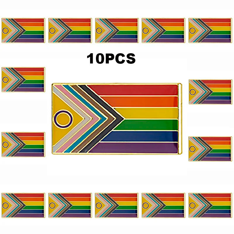 10PCS a lot Intersex Progress Pride Flag Metal Lapel Pin Flag Pin Badge