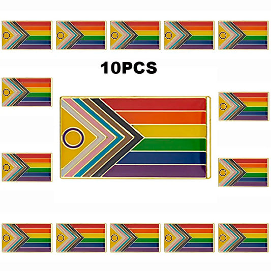 10PCS a lot Intersex Progress Pride Flag Metal Lapel Pin Flag Pin Badge