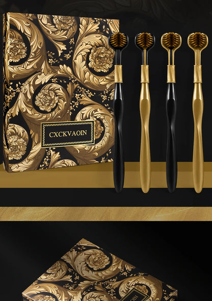 [4-pcs gift box] High-end black gold series three-sided brush head wrapped soft bristle toothbrush