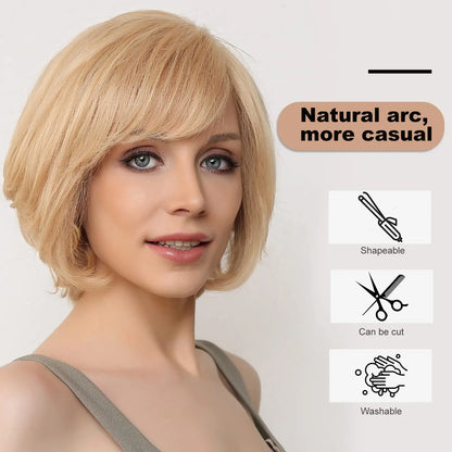 Hand-Tied Lace Front Wig Ombre Blonde Remy 100% Human Hair Wigs Natural Layered Bob HD Transparent Lace Frontal Hairs for Women