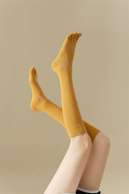 New Women Knee High Toe Socks Soft Lady Girls Breathable Comfortable Solid Color Cute Long Sock For Women