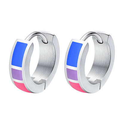 LGBT Rainbow Huggie Hoop Earring for Leibian Gay, Pride Flag Hinged Ear Piercings, Stainless Steel Jewelry
