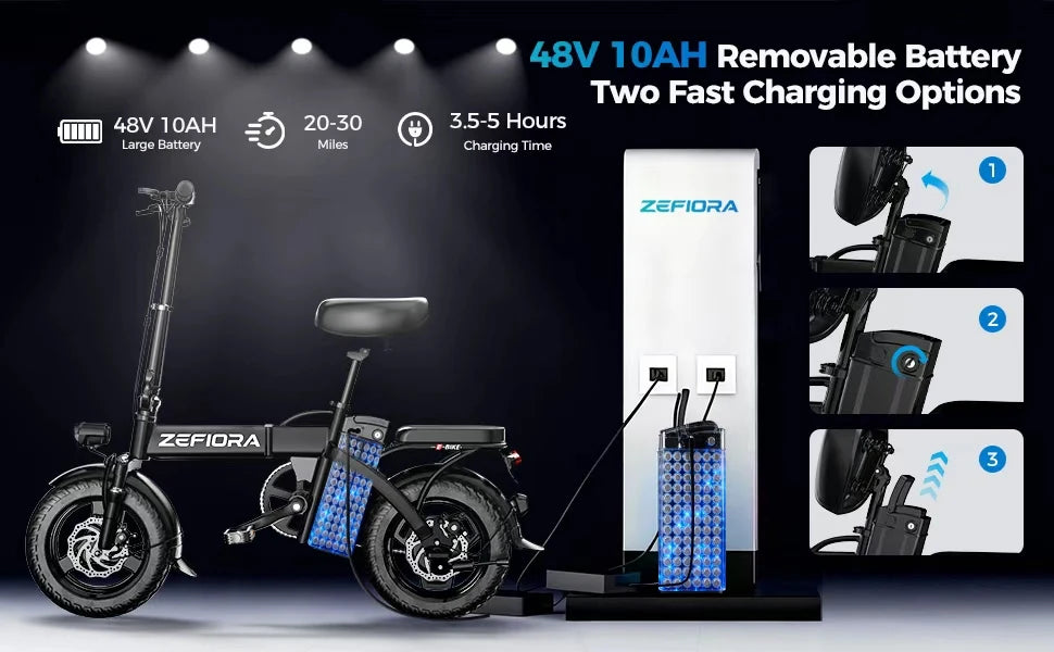 500W Electric Bike Adult 25MPH 48V17.5Ah Removable Battery,14 Inch Sports Folding Electric Bicycle,EBike Shipped locally