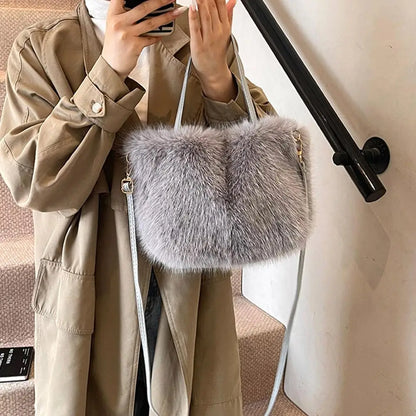 Fahion Faux Fur Tote Bag Women's Bucket Plush Luxury Design Ladies Handbags Winter Crossbody Shoulder Bags