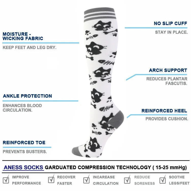 2Pairs New Cat Compression Socks Knee High 20-30 Mmhg Fit Medical Edema Diabetes Varicose Veins Running Compression Sports Socks