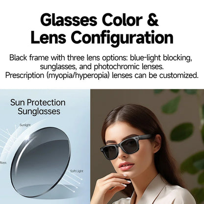 Smart AI Glasses 8MP Camera WiFi AI Translation Anti-Shake Bluetooth waterproof 4K Video photo capture Light music Sunglasses