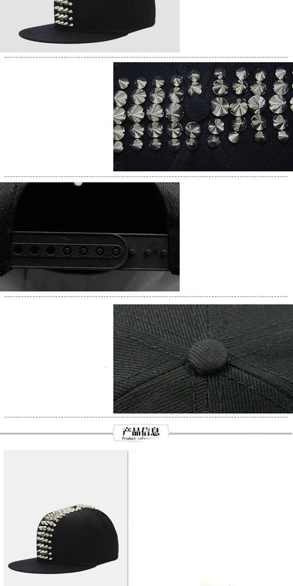 Hip Hop Street Dance Cap Five Rows Of Plastic Rivets Flat Brim Caps Bboy Baseball Cap Flat Hat Hot My Cap Men Hats