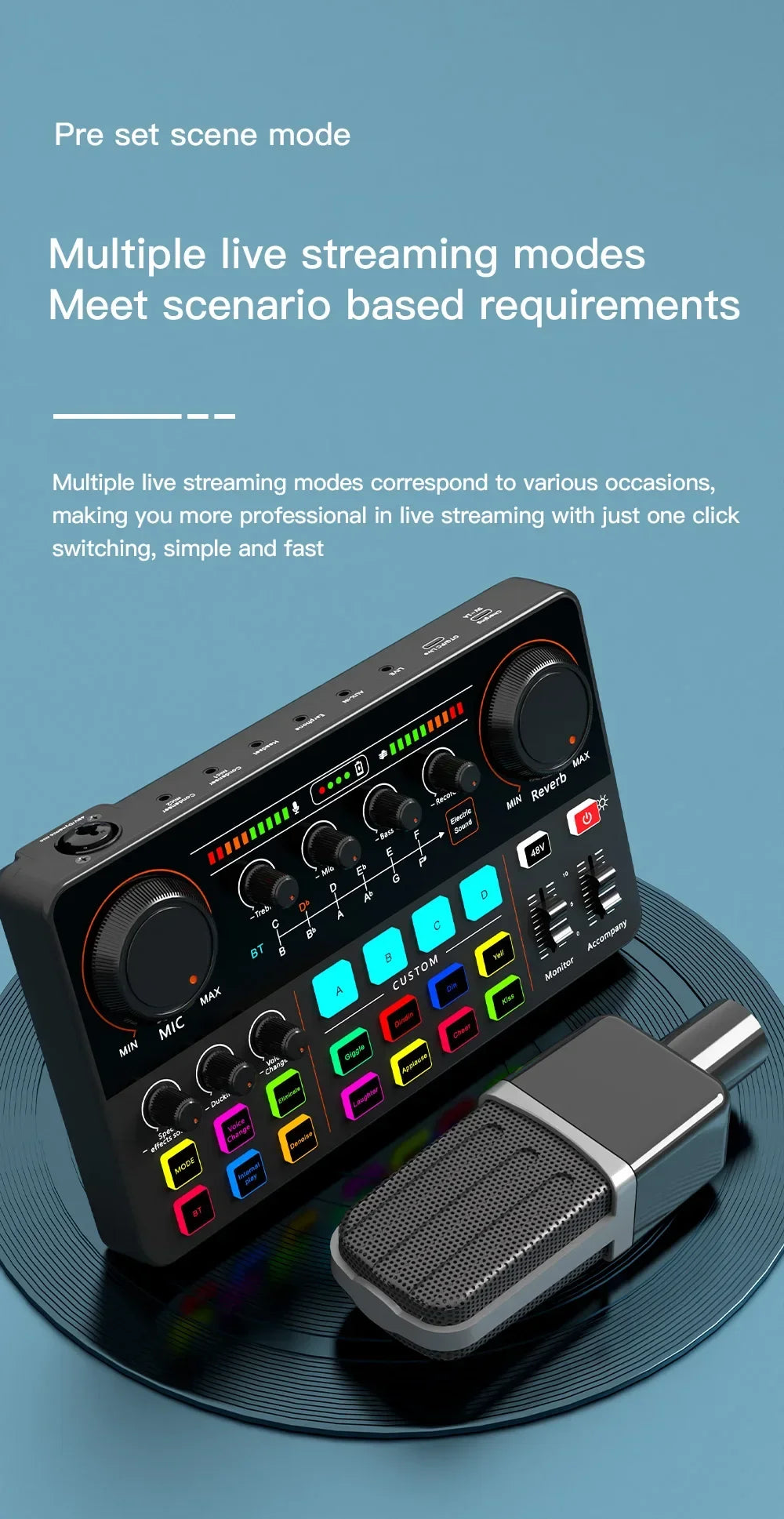48V Phantom Power Professional Live Sound Card 12 Electronic Tone Sound Card Audio Mixer DJ Controller for For Youtube PC\Phone