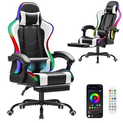 Gaming Chair, Video Game Chair with Footrest and Massage Lumbar Support, Ergonomic Computer Chair Height Adjustable, Customized