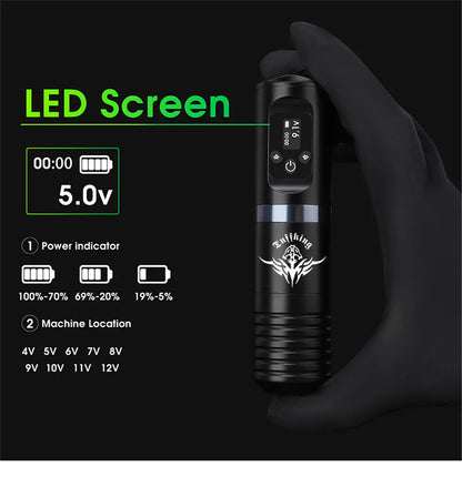 Portable Tattoo Machine Kit With 1600mAh Lithium Battery Power Digital LED Display Power Wireless Tattoo Machine Pen Set