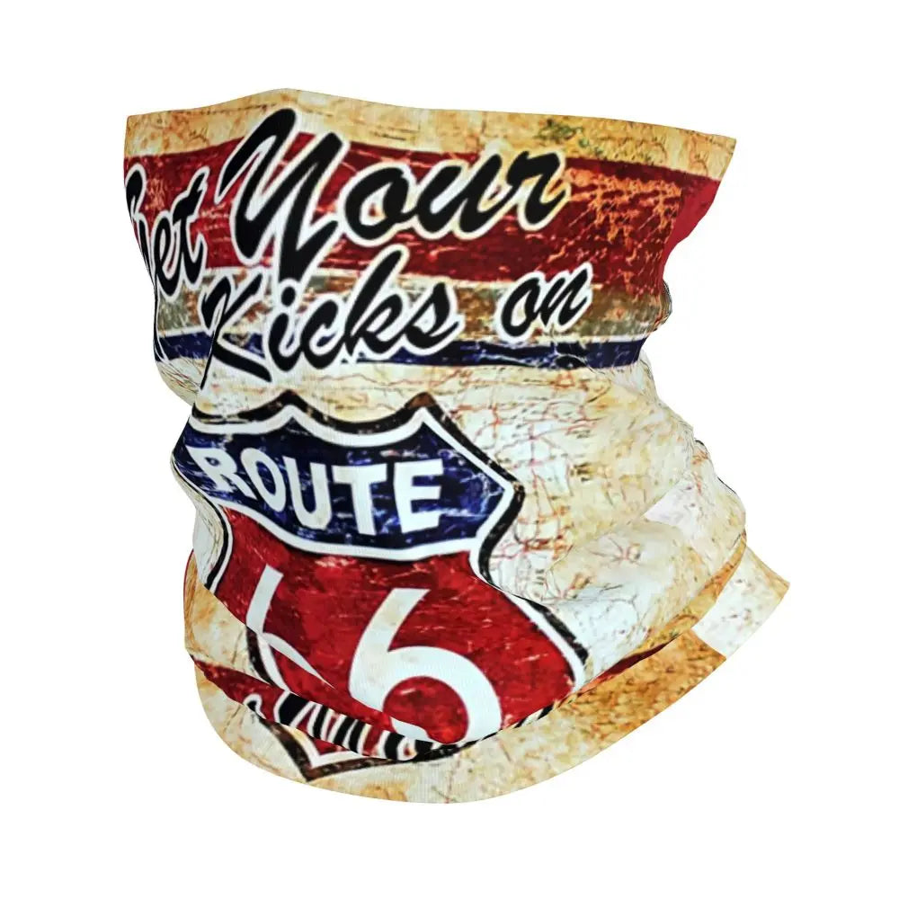 Custom Travel Motorcycle Ride Route 66 Bandana Winter Neck Warmer Windproof Wrap Face Scarf for Hiking Highways Gaiter Headband