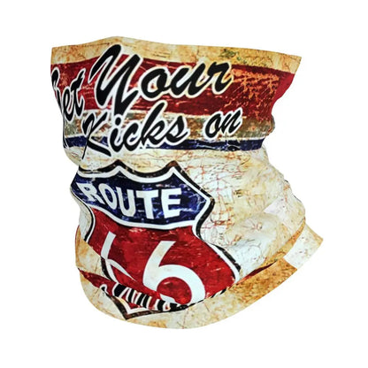 Custom Travel Motorcycle Ride Route 66 Bandana Winter Neck Warmer Windproof Wrap Face Scarf for Hiking Highways Gaiter Headband