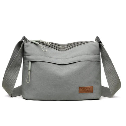 3 Main Pockets High Capacity Shoulder Crossbody Bag for Women Multi-pocket Purse Canvas Handbag Suitable for Mothers Shopping