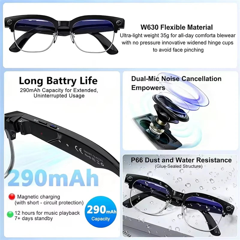 LIGE New 800W Pixel Camera Smart Glasses Men 4K Video Recording AI Photo Recognition Bluetooth Call Voice Translation Sunglasses